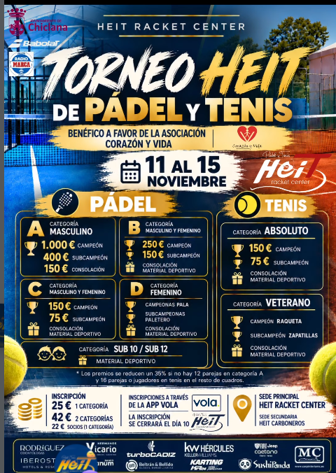 Cartel: 🎾 ¡TORNEO DE PÁDEL Y TENIS HEIT RACKET CENTER! 🎾