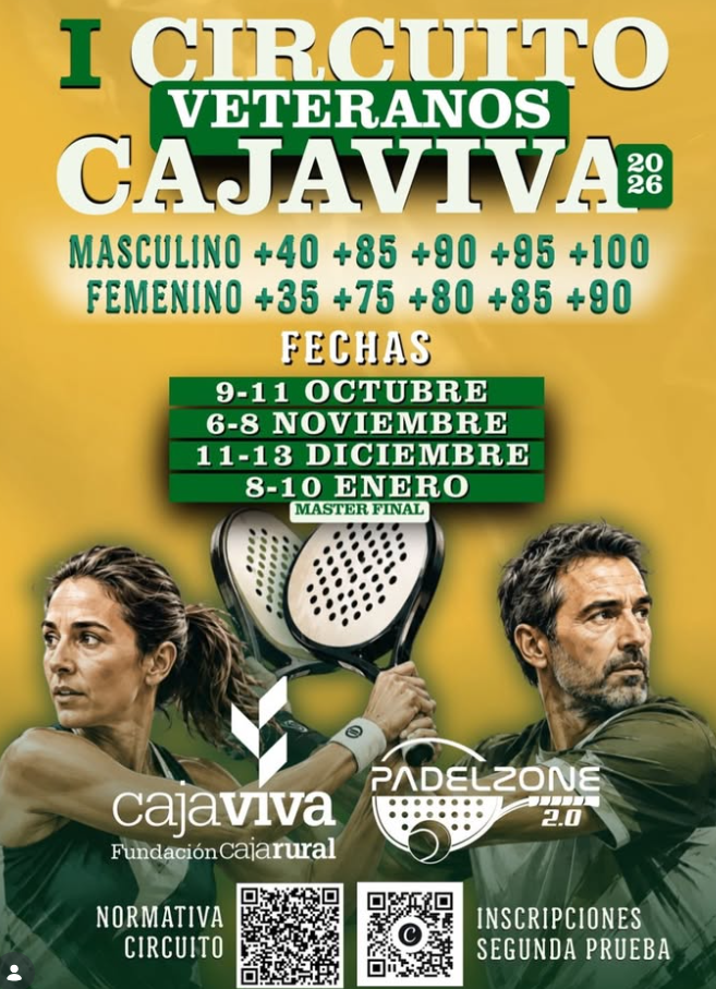 Cartel: 🟢🎾 I Circuito de Veteranos Cajaviva · Segunda prueba 🎾🟢
