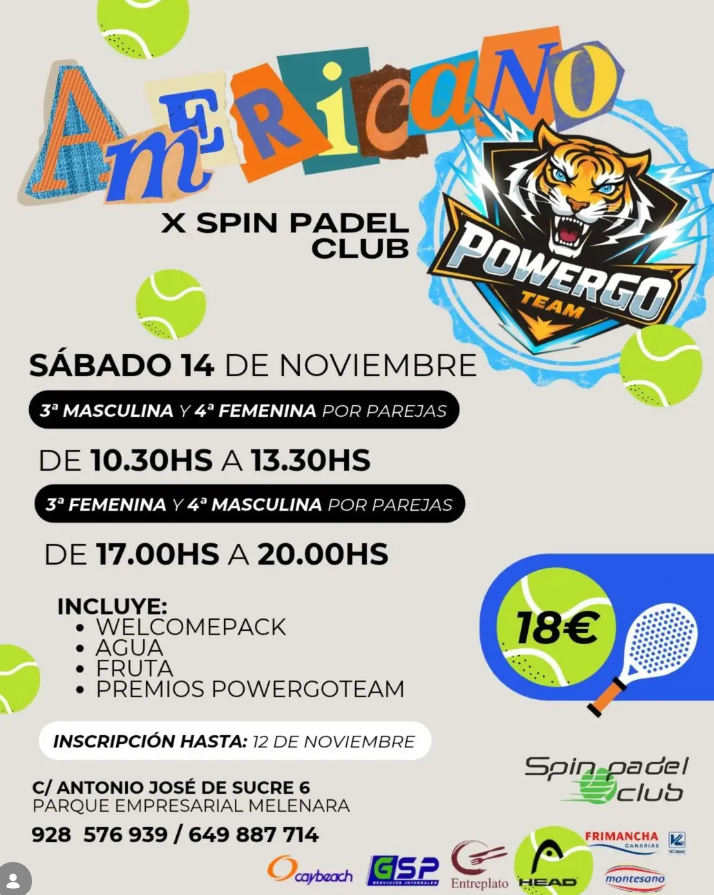 Cartel: AMERICANO POWERGO TEAM X SPIN PADEL CLUB