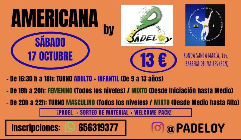 Cartel de la Americana by Padeloy en Barberà Padel Indoor, sábado 17 de octubre