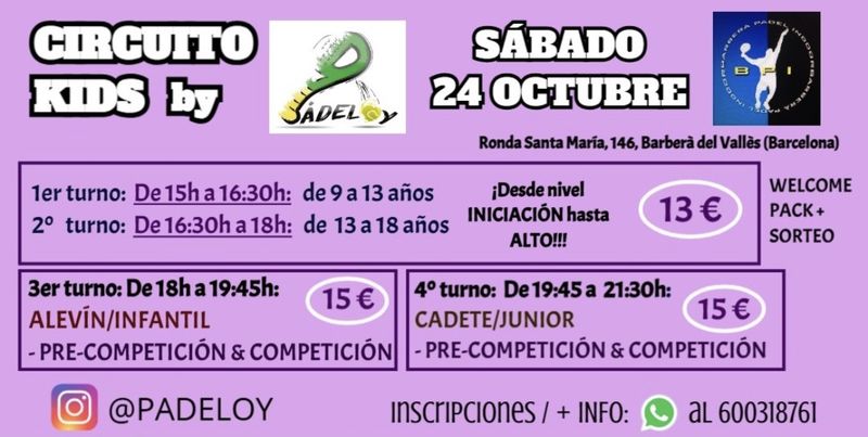 Cartel del Circuito Kids by Padeloy en Barberà Padel Indoor, sábado 24 de octubre