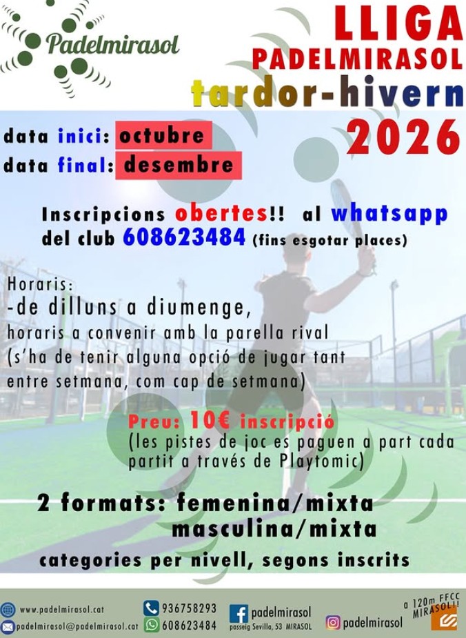 Cartel: Lliga Padel Mirasol tardor- hivern